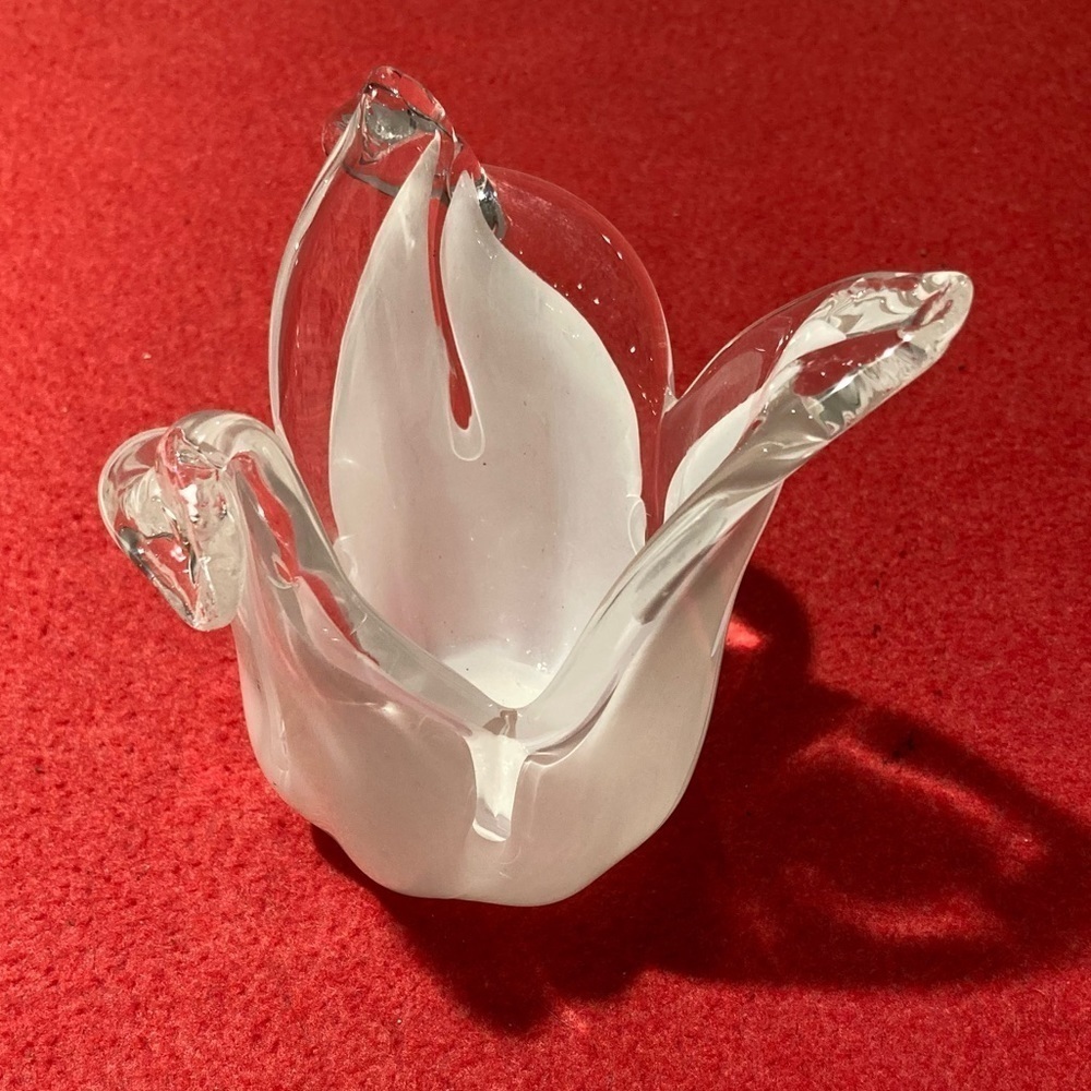 MURANO Hand Made in Italy White Crystal Tulip Shaped Vase Candle Holder